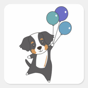 Bernese Mountain Dog Flies With Balloons Sweet Square Sticker