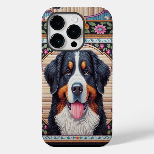 Bernese Mountain Dog Floral Colourful Border Case-Mate iPhone Case (Back)