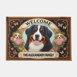 Bernese Mountain Dog Floral Family Name Welcome Doormat