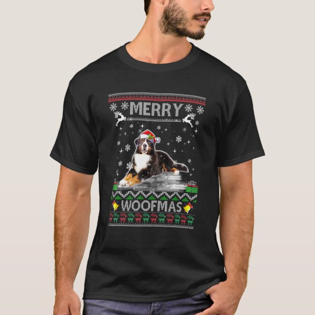 Bernese Mountain Dog  For Merry Christmas Woofmas  T-Shirt (Front)