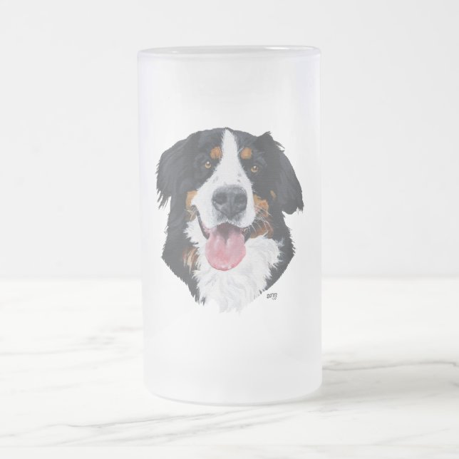 Bernese Mountain Dog Frosted Glass Beer Mug (Center)