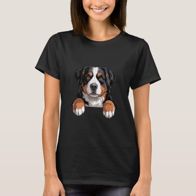 Bernese Mountain Dog Funny Peeking Cket Berner Pup T-Shirt (Front)