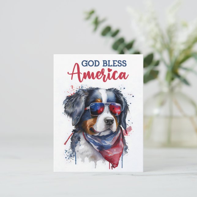 Bernese Mountain Dog, God Bless America Postcard (Standing Front)