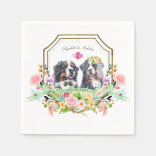 Bernese Mountain Dog   Gold Floral Crest Wedding Napkin