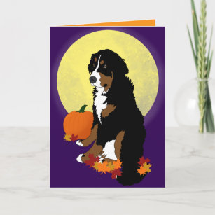Bernese Mountain Dog Halloween Autumn Card
