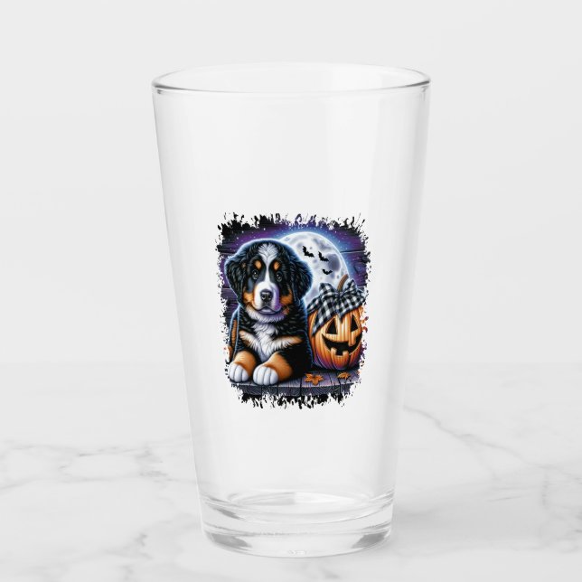 Bernese Mountain Dog Halloween Glass (Front)