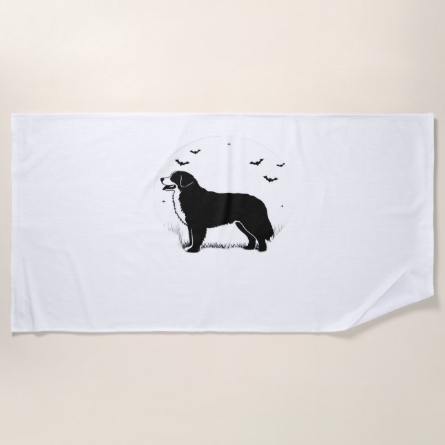 Bernese Mountain Dog – Halloween Moon Silhouette O Beach Towel (Front)
