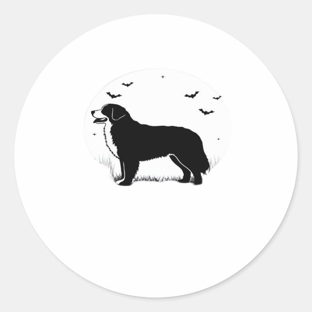 Bernese Mountain Dog � Halloween Moon Silhouette O Classic Round Sticker (Front)