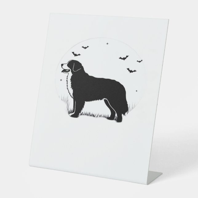 Bernese Mountain Dog – Halloween Moon Silhouette O Pedestal Sign (Front)