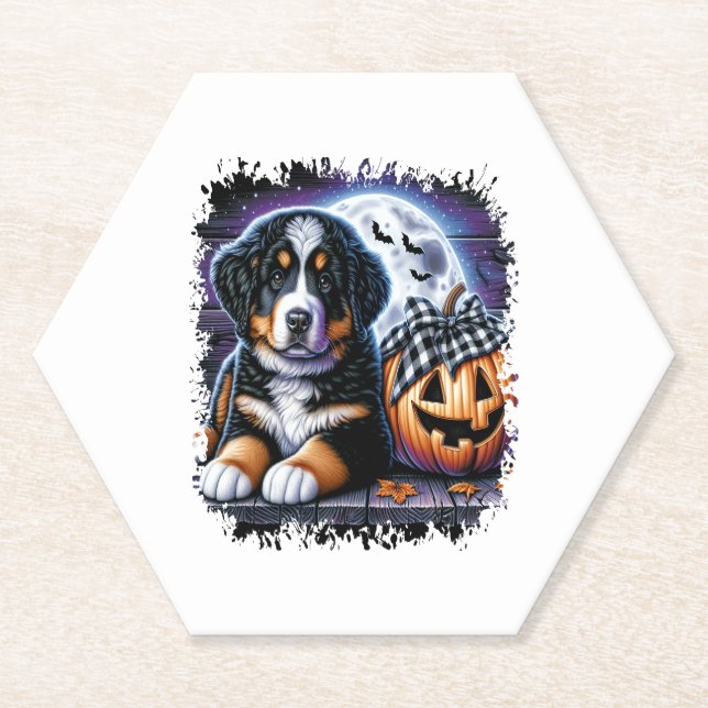 Bernese Mountain Dog Halloween Paper Coaster (Front)