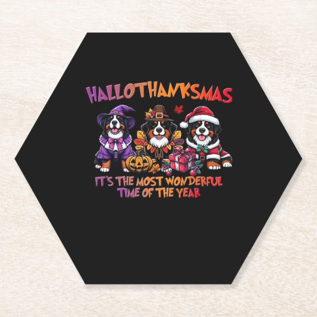 Bernese Mountain Dog Halloween Thanksgiving Christ Paper Coaster (Front)