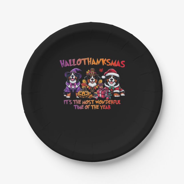 Bernese Mountain Dog Halloween Thanksgiving Christ Paper Plate (Front)