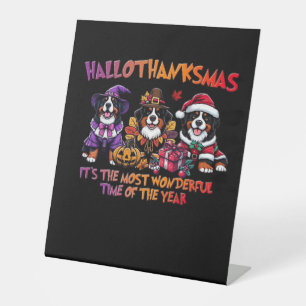 Bernese Mountain Dog Halloween Thanksgiving Christ Pedestal Sign