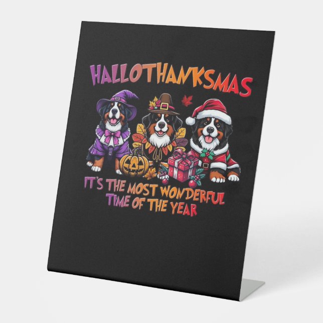 Bernese Mountain Dog Halloween Thanksgiving Christ Pedestal Sign (Front)