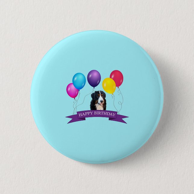 Bernese Mountain Dog Happy Birthday 6 Cm Round Badge (Front)