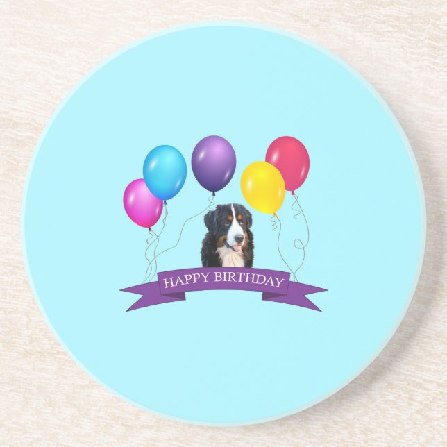 Bernese Mountain Dog Happy Birthday Coaster (Front)