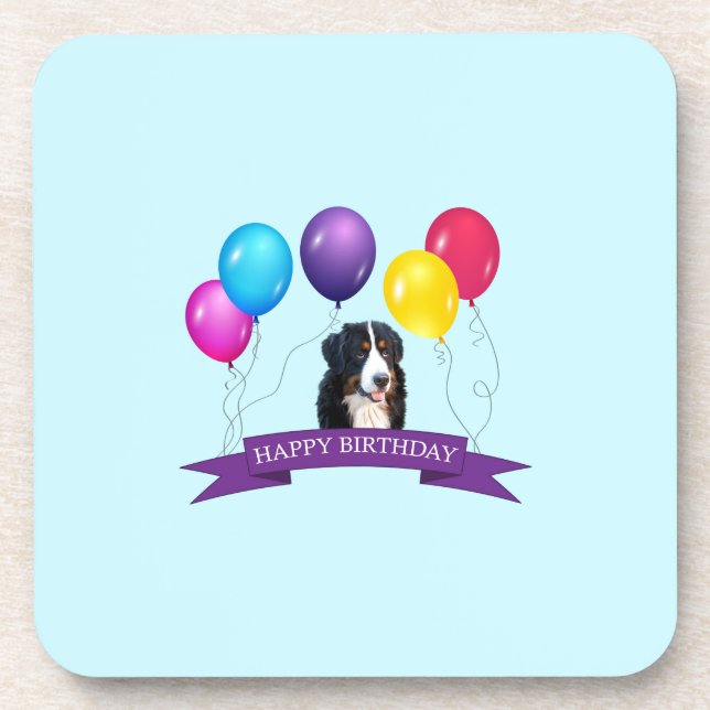Bernese Mountain Dog Happy Birthday Coaster (Front)