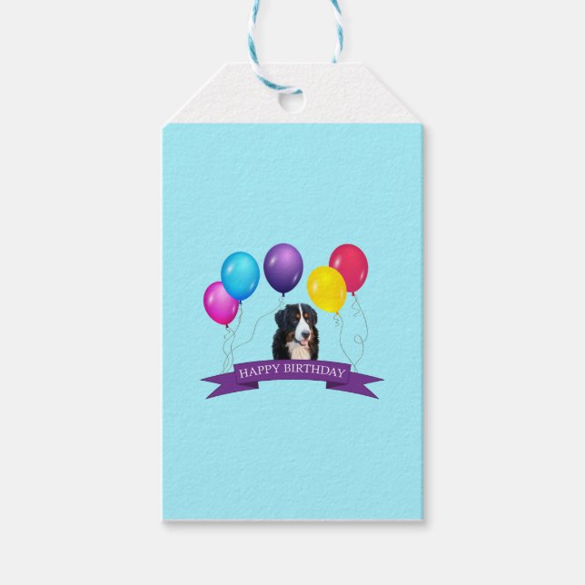 Bernese Mountain Dog Happy Birthday Gift Tag (Front)