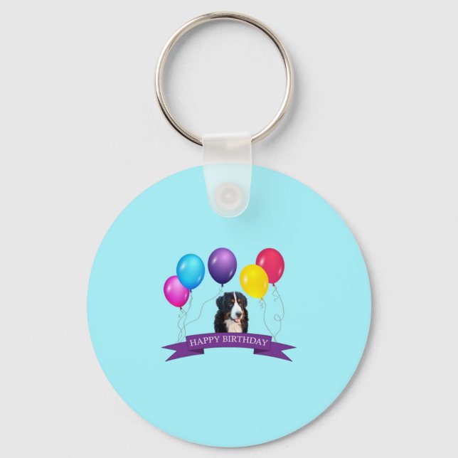 Bernese Mountain Dog Happy Birthday Key Ring (Front)