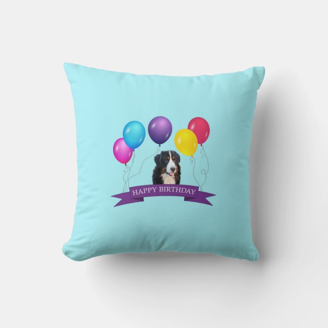 Bernese Mountain Dog Happy Birthday Pillow (Front)