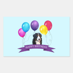 Bernese Mountain Dog Happy Birthday Rectangular Sticker