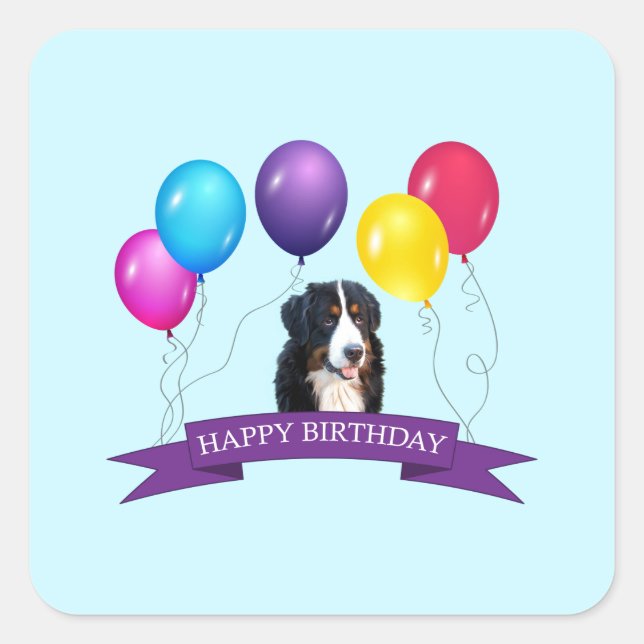 Bernese Mountain Dog Happy Birthday Square Sticker (Front)