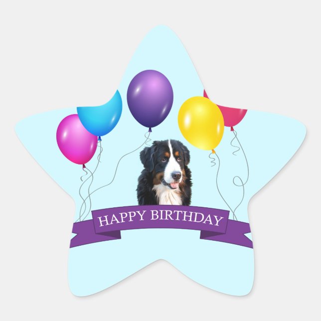 Bernese Mountain Dog Happy Birthday Star Sticker (Front)