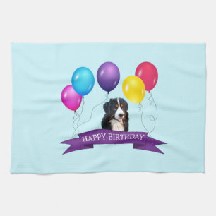 Bernese Mountain Dog Happy Birthday Tea Towel