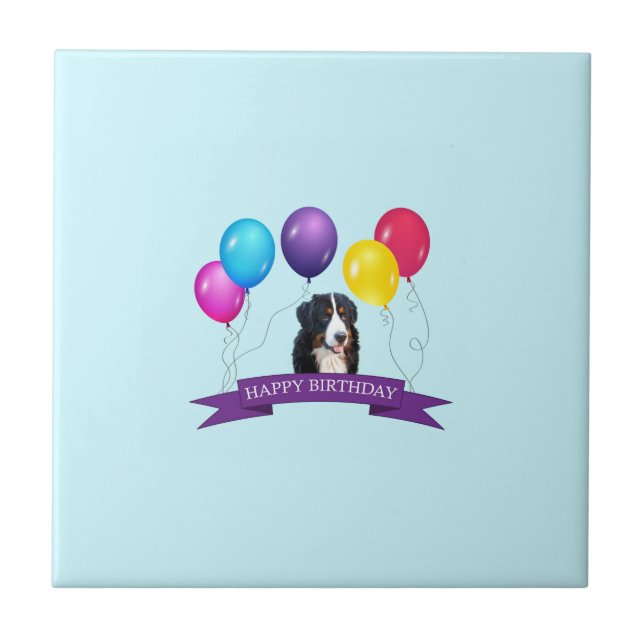 Bernese Mountain Dog Happy Birthday Tile (Front)
