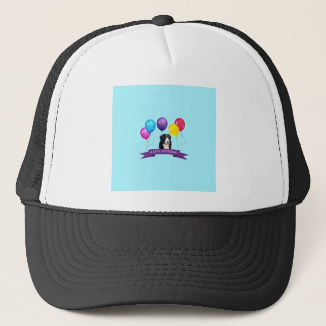 Bernese Mountain Dog Happy Birthday Trucker Hat (Front)