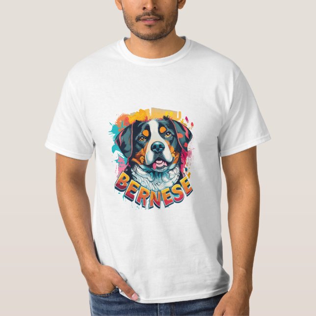 Bernese Mountain Dog Head Vibrant Colour Splash T-Shirt (Front)