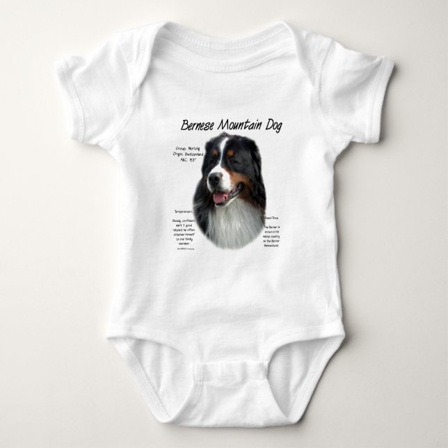 Bernese Mountain Dog History; All About Berners Baby Bodysuit (Front)