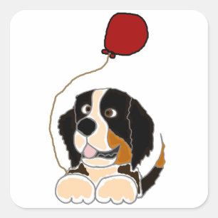 Bernese Mountain Dog Holding Balloon Square Sticker