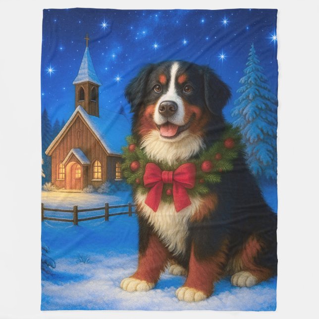 Bernese Mountain Dog Holiday  Fleece Blanket (Front)