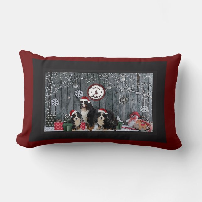 Bernese Mountain dog Holiday Lumbar Cushion (Front)