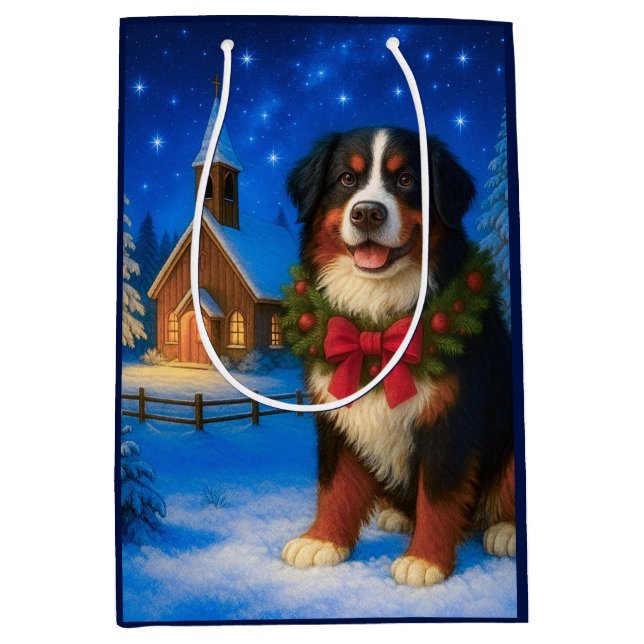 Bernese Mountain Dog Holiday  Medium Gift Bag (Front)