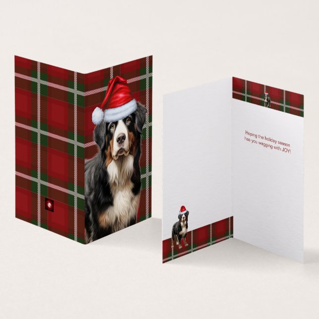 Bernese Mountain Dog Holiday Plaid Christmas Card (Inside and Outside)