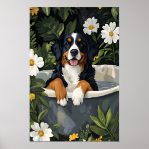 Bernese Mountain Dog In Bathtub Poster, Funny Dog Poster
