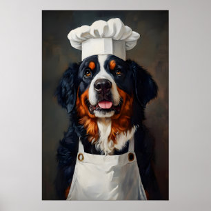 Bernese Mountain Dog In Chefs Hat Poster, Pet Poster
