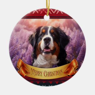 Bernese Mountain Dog in lavenders Ceramic Tree Decoration