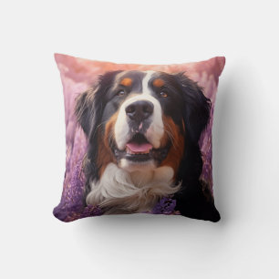 Bernese Mountain Dog in lavenders Cushion