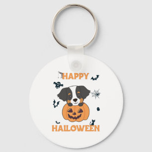 Bernese Mountain Dog In Pumpkin Dogs Happy Key Ring