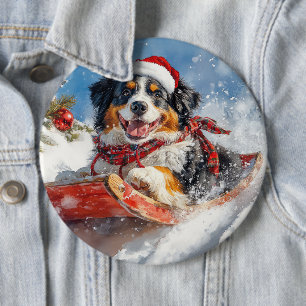 Bernese Mountain Dog in Sledge Christmas 6 Cm Round Badge