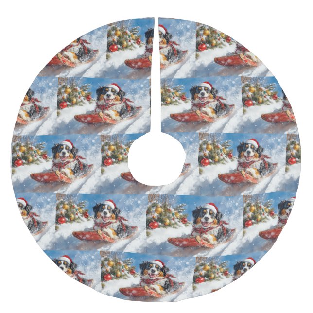 Bernese Mountain Dog in Sledge Christmas Brushed Polyester Tree Skirt (Front)
