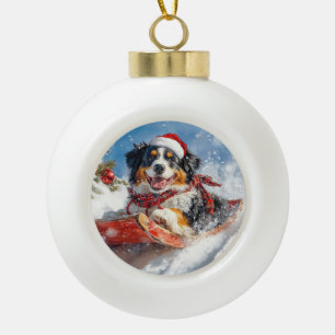 Bernese Mountain Dog in Sledge Christmas Ceramic Ball Christmas Ornament