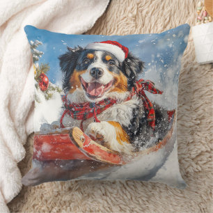 Bernese Mountain Dog in Sledge Christmas Cushion