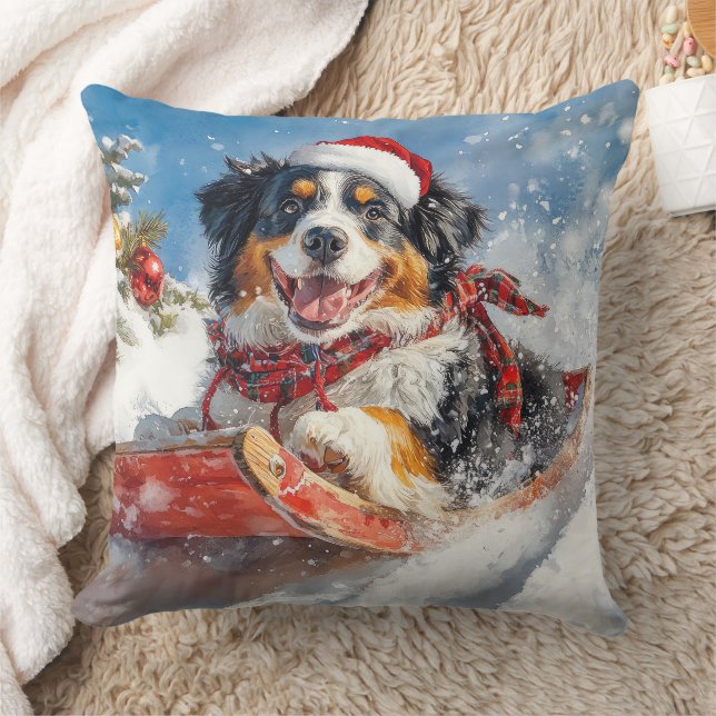 Bernese Mountain Dog in Sledge Christmas Cushion (Blanket)