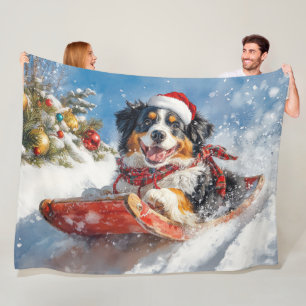 Bernese Mountain Dog in Sledge Christmas Fleece Blanket