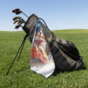 Bernese Mountain Dog in Sledge Christmas Golf Towel