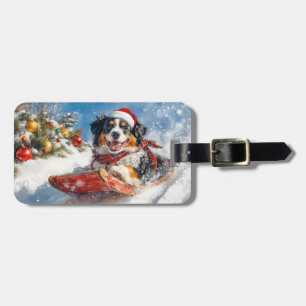 Bernese Mountain Dog in Sledge Christmas Luggage Tag